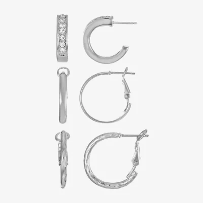 Liz Claiborne Huggie Hoop Womens Glass Hypoallergenic 3 Pair Earring Set