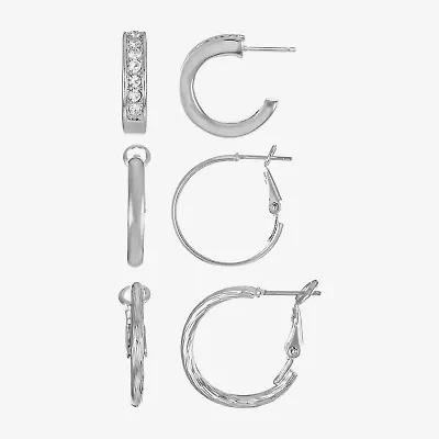 Liz Claiborne Huggie Hoop Womens Glass Hypoallergenic 3 Pair Earring Set