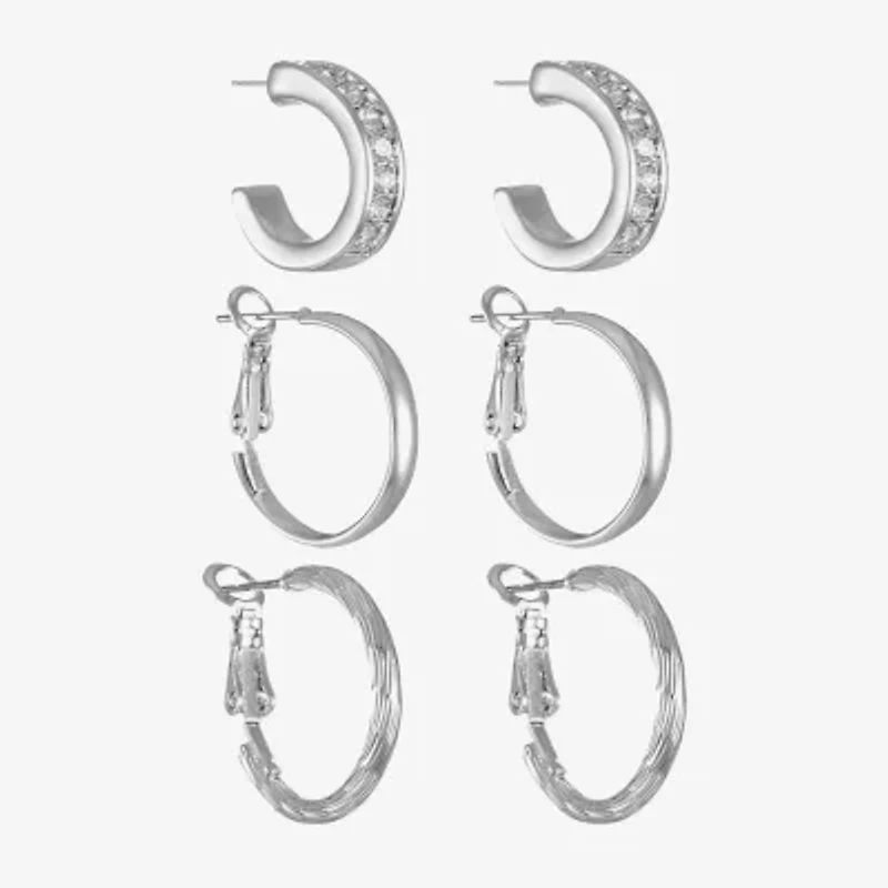 Liz Claiborne Huggie Hoop Womens Glass Hypoallergenic 3 Pair Earring Set
