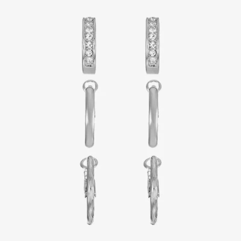 Liz Claiborne Huggie Hoop Womens Glass Hypoallergenic 3 Pair Earring Set