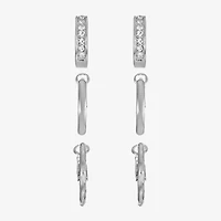 Liz Claiborne Huggie Hoop Womens Glass Hypoallergenic 3 Pair Earring Set
