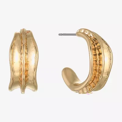 Liz Claiborne Textured Huggie Womens 19.7mm Hypoallergenic Hoop Earrings