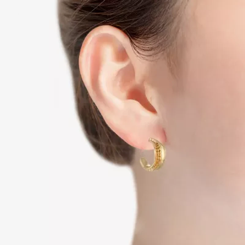 Liz Claiborne Textured Huggie Womens 19.7mm Hypoallergenic Hoop Earrings