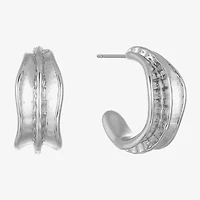 Liz Claiborne Textured Huggie Womens 19.7mm Hypoallergenic Hoop Earrings