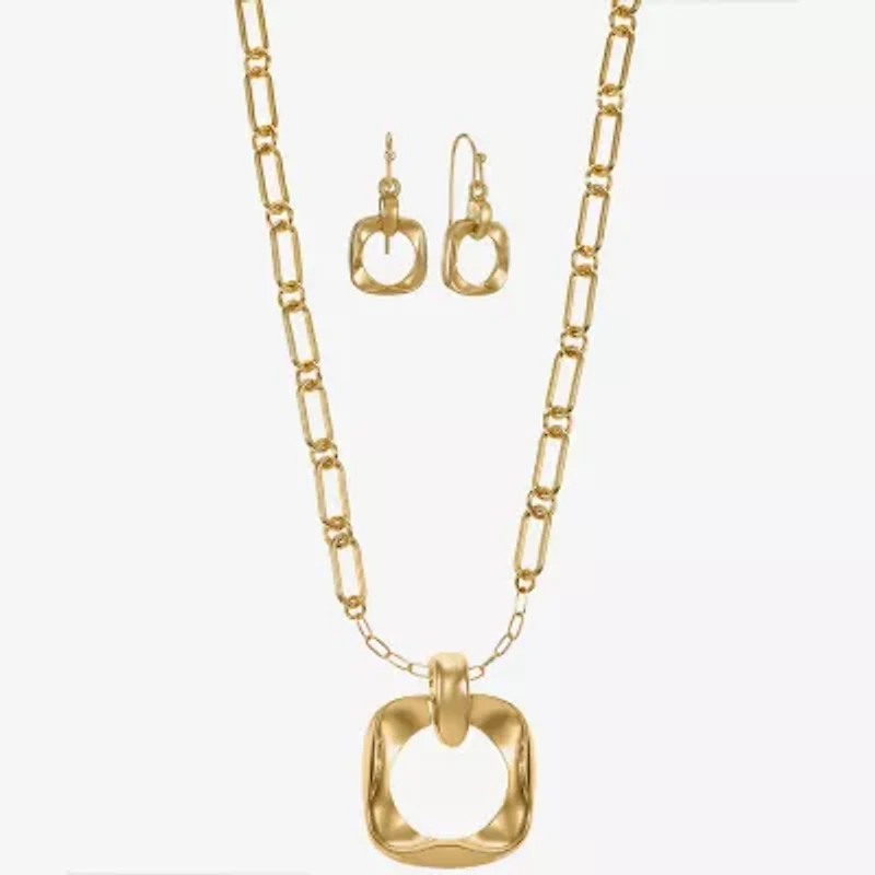 Liz Claiborne Textured Paperclip Pendant Necklace & Drop Earring Womens Square 2-pc. Jewelry Set