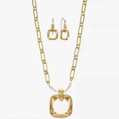 Liz Claiborne Textured Paperclip Pendant Necklace & Drop Earring Womens Square 2-pc. Jewelry Set