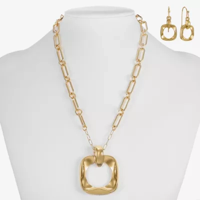 Liz Claiborne Textured Paperclip Pendant Necklace & Drop Earring Womens Square 2-pc. Jewelry Set