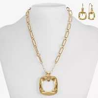 Liz Claiborne Textured Paperclip Pendant Necklace & Drop Earring Womens Square 2-pc. Jewelry Set