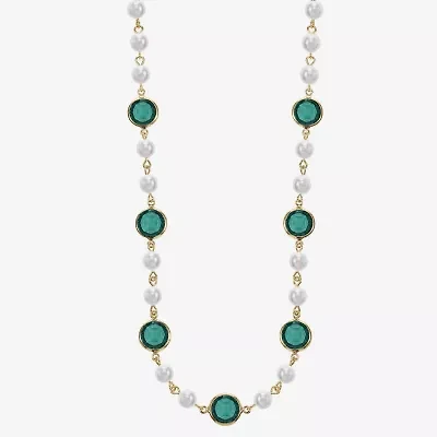 Liz Claiborne Gold Tone Beaded Womens 17 Inch Collar Necklace