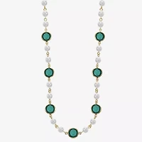 Liz Claiborne Gold Tone Beaded Womens 17 Inch Collar Necklace