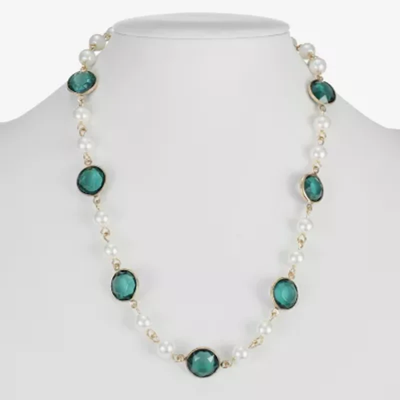 Liz Claiborne Gold Tone Beaded Womens 17 Inch Collar Necklace