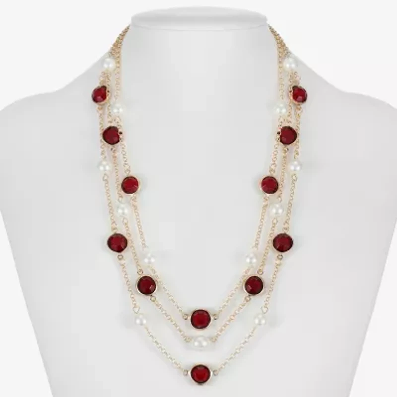 Liz Claiborne Gold Tone Multi Strand Womens 18 Inch Statement Necklace