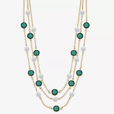 Liz Claiborne Gold Tone Multi Strand Womens 18 Inch Statement Necklace