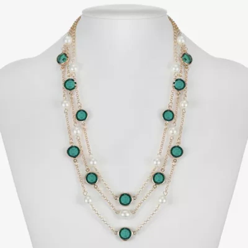 Liz Claiborne Gold Tone Multi Strand Womens 18 Inch Statement Necklace