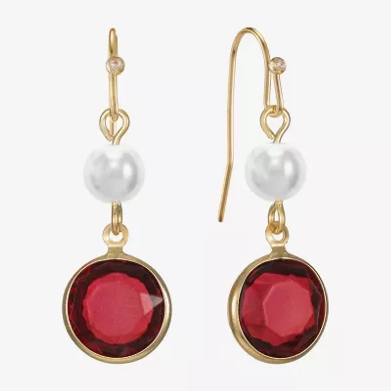Liz Claiborne Gold Tone Beaded Womens Simulated Pearl Round Drop Earrings