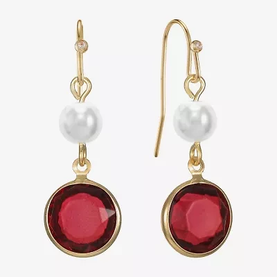 Liz Claiborne Gold Tone Beaded Womens Simulated Pearl Round Drop Earrings