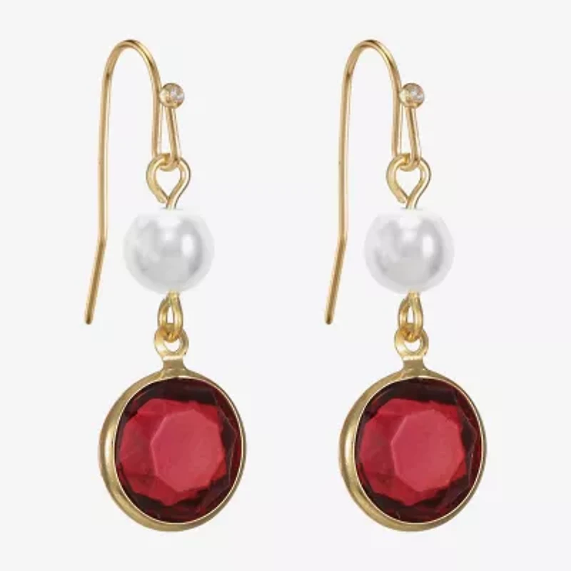Liz Claiborne Gold Tone Beaded Womens Simulated Pearl Round Drop Earrings