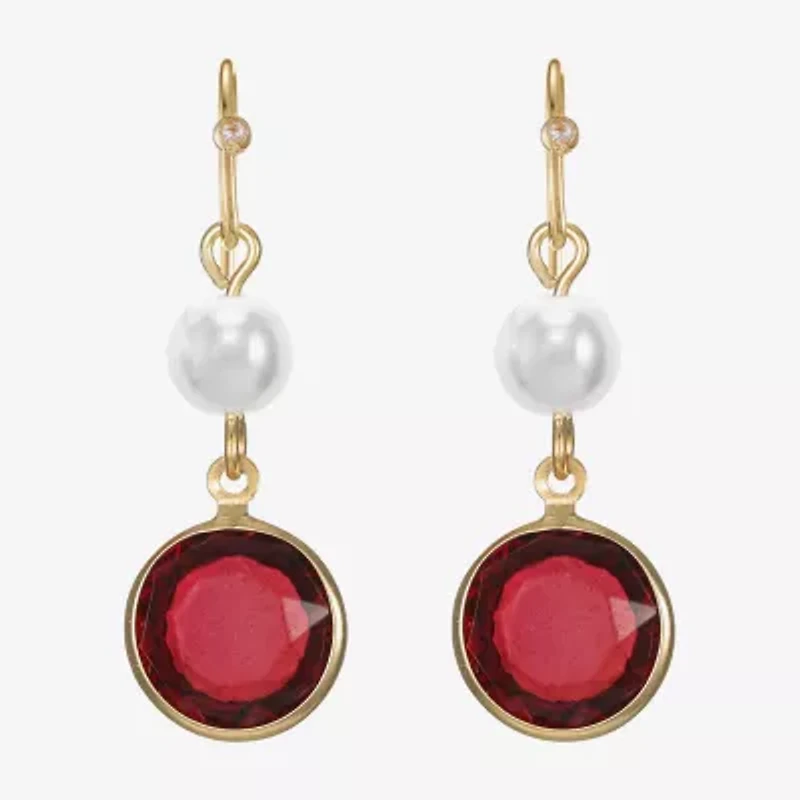 Liz Claiborne Gold Tone Beaded Womens Simulated Pearl Round Drop Earrings