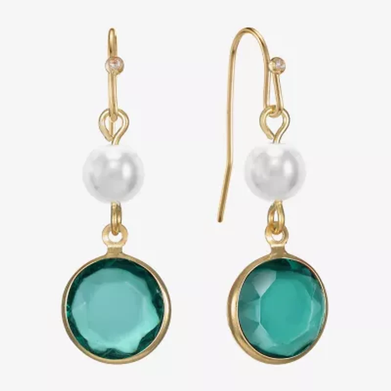 Liz Claiborne Gold Tone Beaded Womens Simulated Pearl Round Drop Earrings
