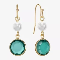 Liz Claiborne Gold Tone Beaded Womens Simulated Pearl Round Drop Earrings