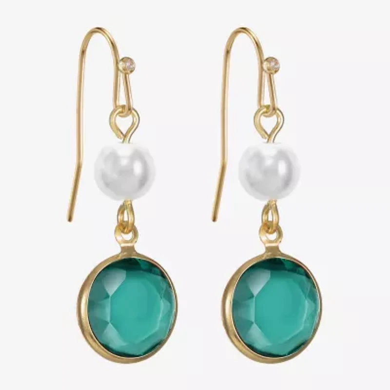 Liz Claiborne Gold Tone Beaded Womens Simulated Pearl Round Drop Earrings
