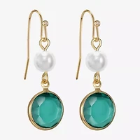 Liz Claiborne Gold Tone Beaded Womens Simulated Pearl Round Drop Earrings