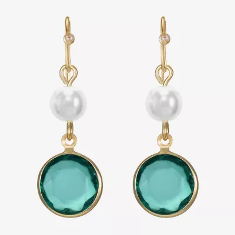Liz Claiborne Gold Tone Beaded Womens Simulated Pearl Round Drop Earrings