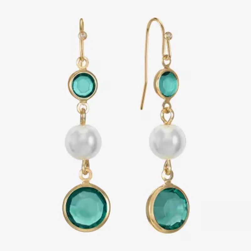 Liz Claiborne Gold Tone Beaded Womens Simulated Pearl Round Drop Earrings