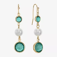 Liz Claiborne Gold Tone Beaded Womens Simulated Pearl Round Drop Earrings