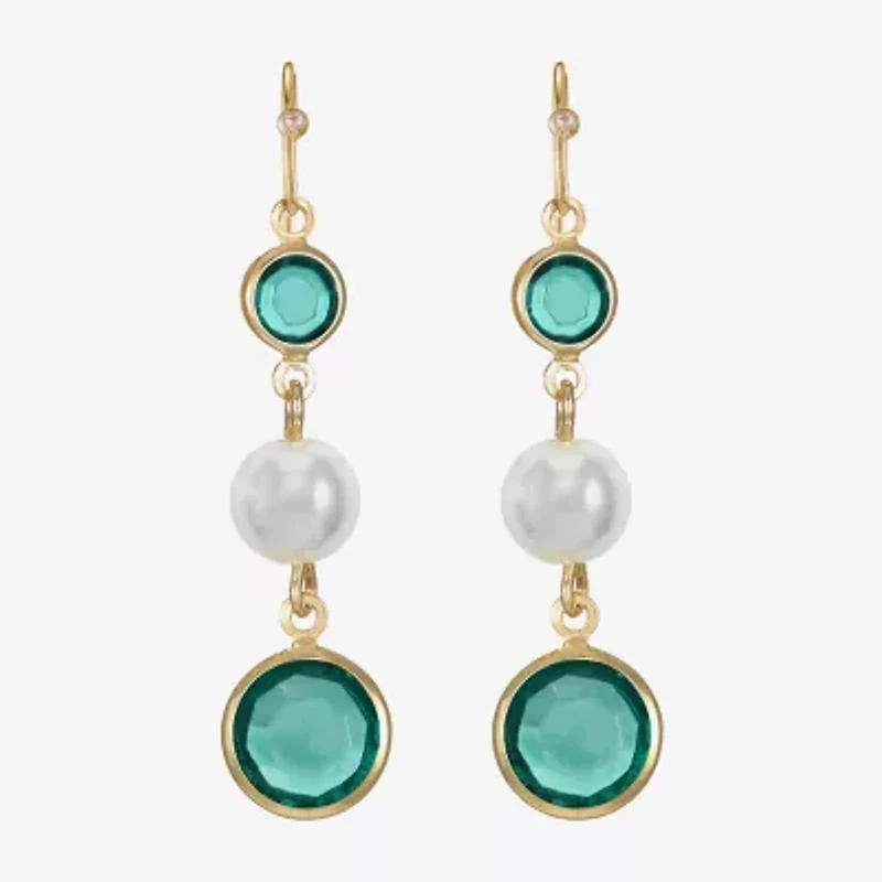 Liz Claiborne Gold Tone Beaded Womens Simulated Pearl Round Drop Earrings