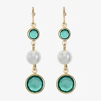 Liz Claiborne Gold Tone Beaded Womens Simulated Pearl Round Drop Earrings