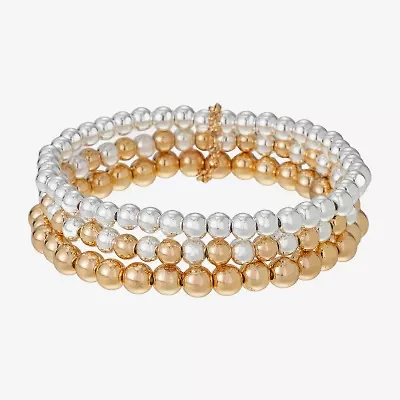 Liz Claiborne Two Tone Beaded Stretch Womens 3-pc. Bracelet Set
