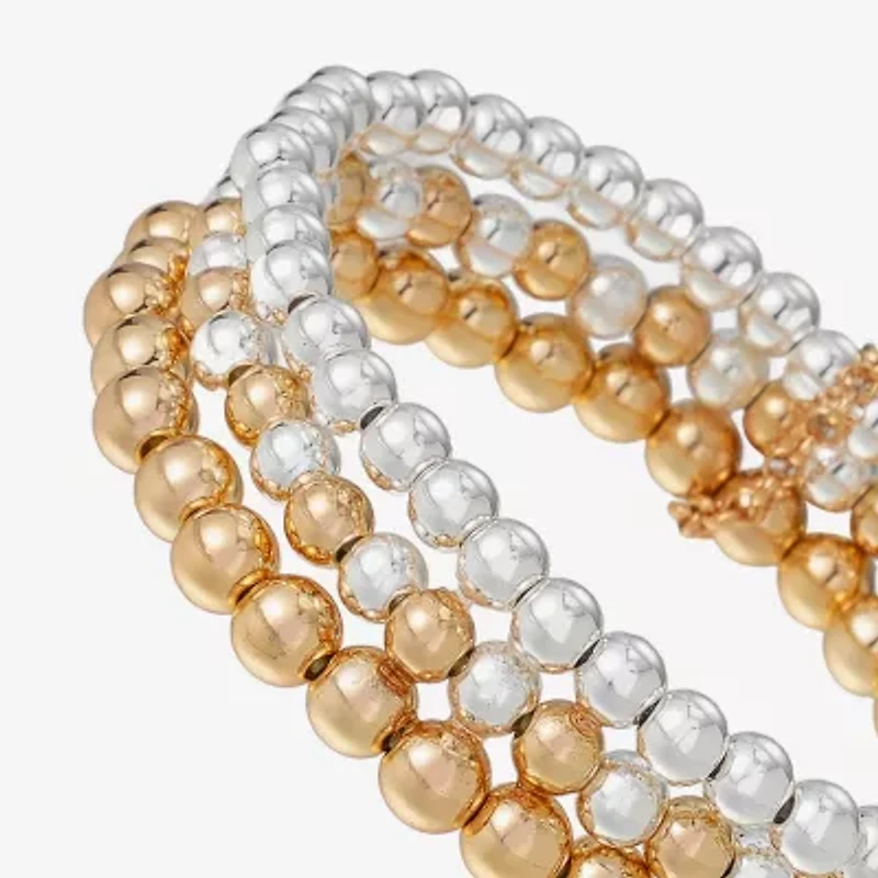 Liz Claiborne Two Tone Beaded Stretch Womens 3-pc. Bracelet Set