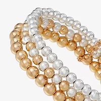 Liz Claiborne Two Tone Beaded Stretch Womens 3-pc. Bracelet Set