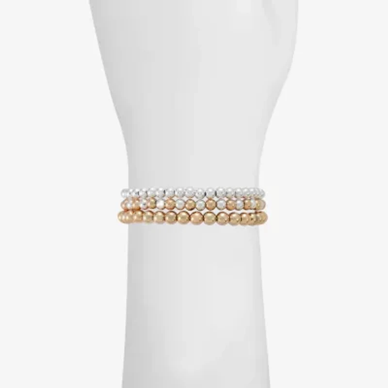Liz Claiborne Two Tone Beaded Stretch Womens 3-pc. Bracelet Set
