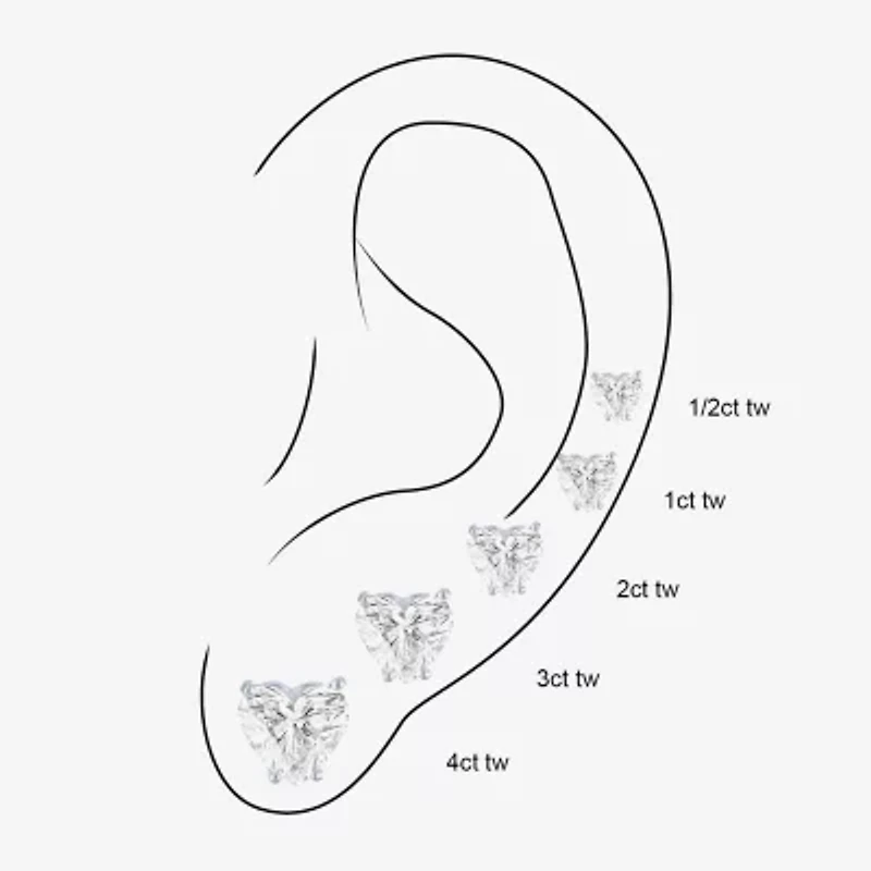 Si1-Si2/E-F 2 CT. T.W. Lab Grown White Diamond 14K White Gold 7.3mm Heart Stud Earrings