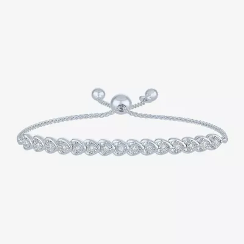 Heart (Gh / Si2 I1) Womens 1/10 CT. T.W. Lab Grown White Diamond Sterling Silver Heart Bolo Bracelet