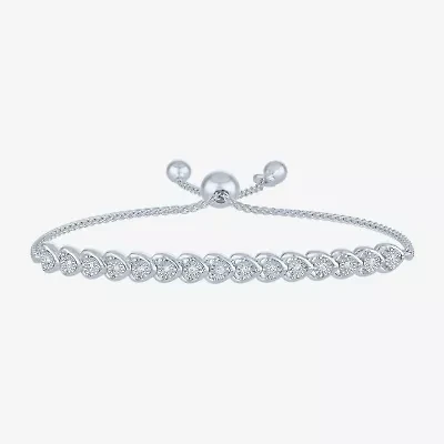 Heart (Gh / Si2 I1) Womens 1/10 CT. T.W. Lab Grown White Diamond Sterling Silver Heart Bolo Bracelet
