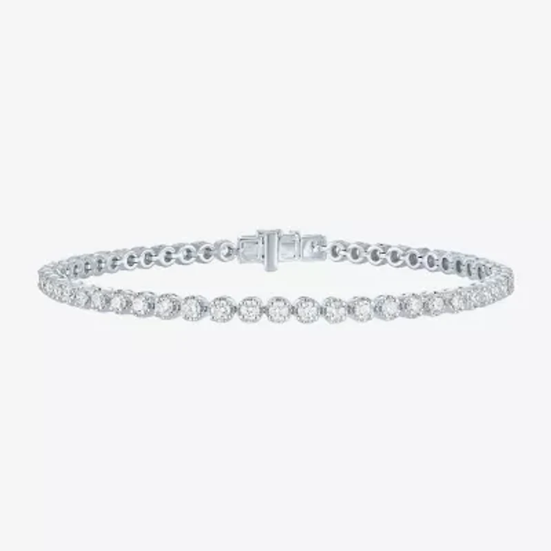 (G-H, Si2-I1) Womens 3 CT. T.W. Lab Grown White Diamond Sterling Silver 7.25 Inch Tennis Bracelet