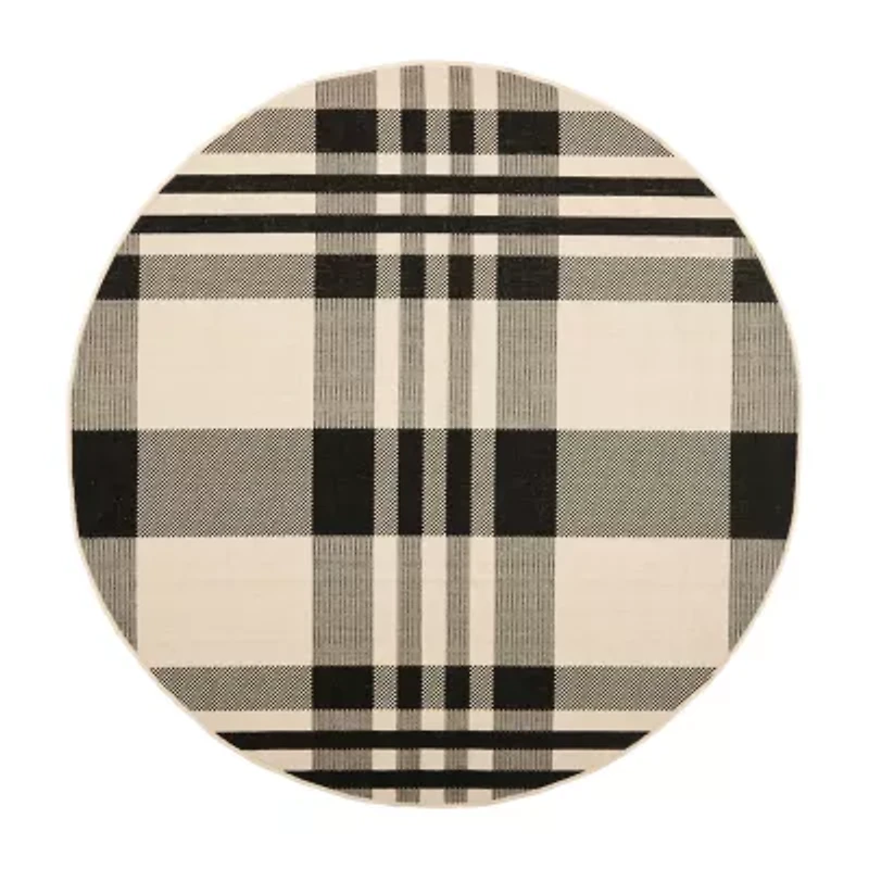 Safavieh Courtyard Collection Cori Plaid Indoor/Outdoor Round Area Rug