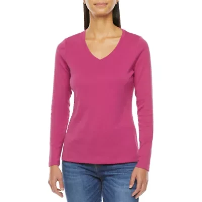 St. John's Bay Womens V Neck Long Sleeve T-Shirt
