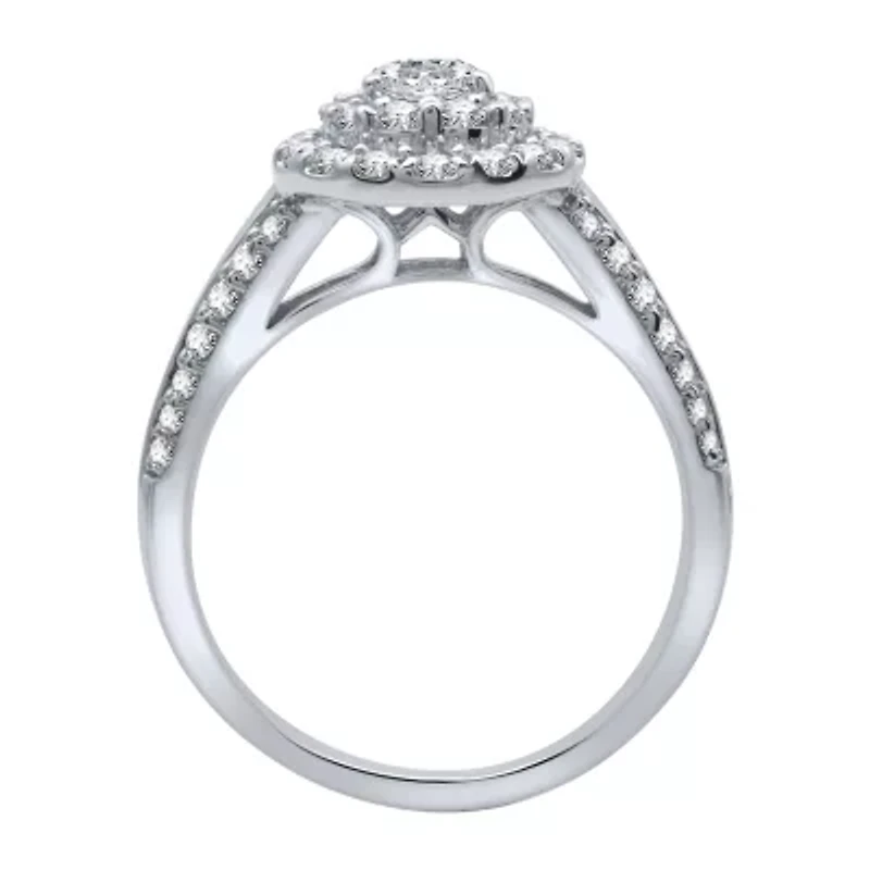 Signature By Modern Bride Womens 1 1/2 CT. T.W. Natural Diamond 14K White Gold Pear Side Stone Halo Bridal Set