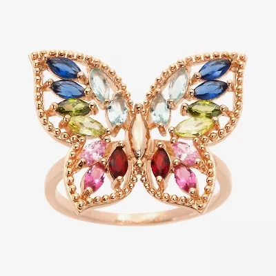 Sparkle Allure Womens Multi Color Crystal 14k Rose Gold Over Brass Butterfly Hypoallergenic Cocktail Ring