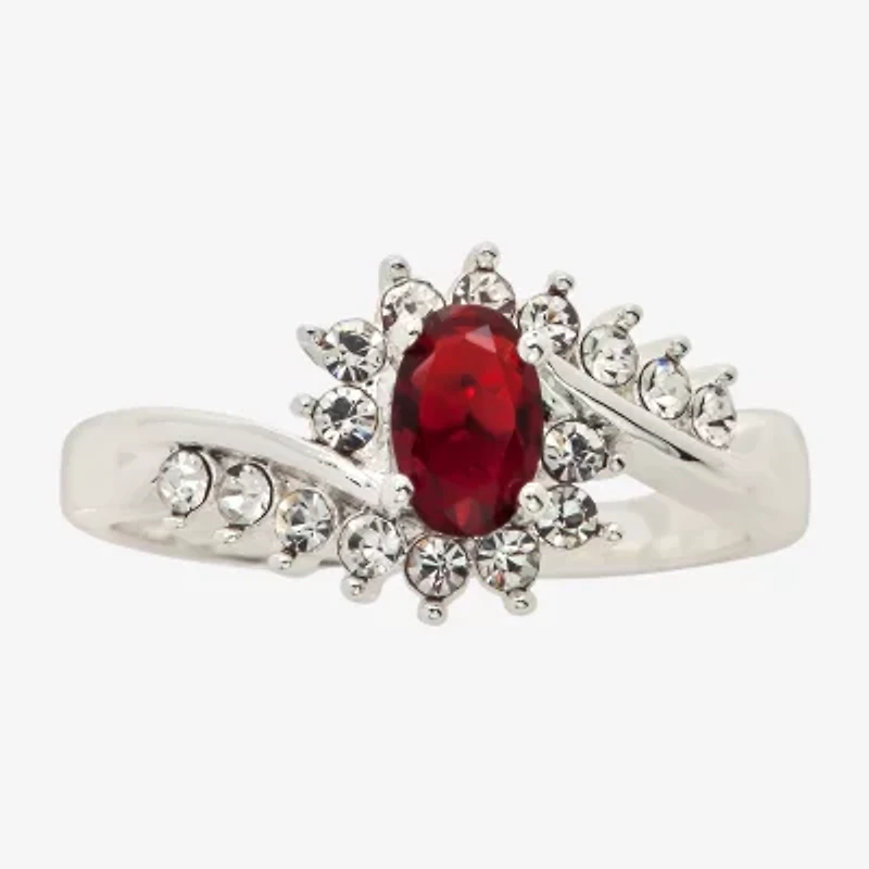 Sparkle Allure Womens Red Crystal Oval Hypoallergenic Bypass  Halo Engagement Ring