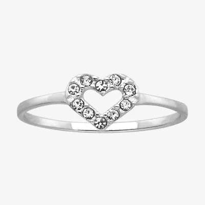 Itsy Bitsy Womens Crystal Sterling Silver Heart Delicate Band