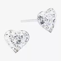 Silver Treasures Crystal Sterling 7.1mm Heart Stud Earrings
