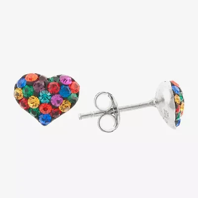 Silver Treasures Crystal Sterling 7.1mm Heart Stud Earrings