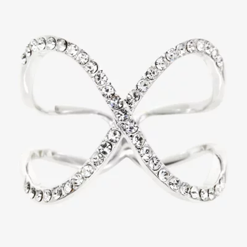 Sparkle Allure Womens Crystal Pure Silver Over Brass Hypoallergenic Crossover Cocktail Ring