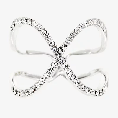 Sparkle Allure Womens Crystal Pure Silver Over Brass Hypoallergenic Crossover Cocktail Ring