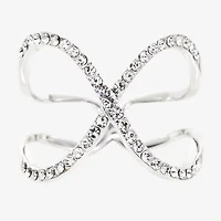 Sparkle Allure Womens Crystal Pure Silver Over Brass Hypoallergenic Crossover Cocktail Ring